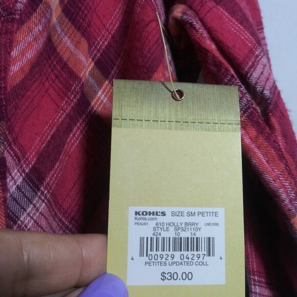 Sonoma Pink Plaid Western Button Front Long Sleeve Top Size PS - Picture 8 of 10